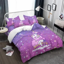 Fall In Love Unicorn Bedding Set -Unicorn Fashion Fall In Love Unicorn Bedding Set Purple Red Cartoon Duvet Cover Set Girls Colorful Bedding Cover 3