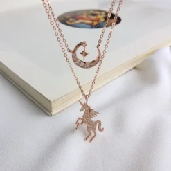 Silver Zircon Unicorn Necklace