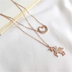 Silver Zircon Unicorn Necklace -Unicorn Fashion Fengxiaoling 925 Sterling Silver Zircon Unicorn Statement Necklace For Women European Style Double Layer Pendant Necklaces 4