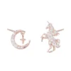 Unicorn Moon Zirconia Stud Earrings -Unicorn Fashion Fengxiaoling Dream Unicorn Moon Cubic Zirconia Stud Earrings For Women 925 Sterling Silver Asymmetric Earings Fashion