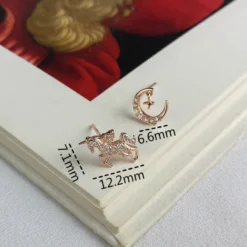 Unicorn Moon Zirconia Stud Earrings -Unicorn Fashion Fengxiaoling Dream Unicorn Moon Cubic Zirconia Stud Earrings For Women 925 Sterling Silver Asymmetric Earings Fashion 2