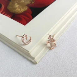 Unicorn Moon Zirconia Stud Earrings -Unicorn Fashion Fengxiaoling Dream Unicorn Moon Cubic Zirconia Stud Earrings For Women 925 Sterling Silver Asymmetric Earings Fashion 4