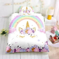 Floral Lash Unicorn Bedding Set -Unicorn Fashion Floral Lash Unicorn Bedding Set Twin