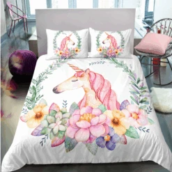 Floral Wreath Unicorn Bedding Set
