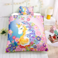 Majestic Unicorn Bedding Set -Unicorn Fashion Flowers Beloved Unicorn Bedding Set Twin 1