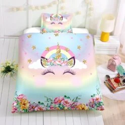 Twin Girls Unicorn Bedding Set, Unicorn Bed Set, Unicorn Bed In A Bag