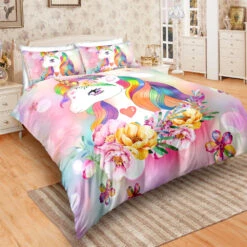 Flowers Majestic Unicorn Bedding Set -Unicorn Fashion Flowers Majestic Unicorn Bedding Set Side View