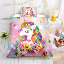 Flowers Majestic Unicorn Bedding Set -Unicorn Fashion Flowers Majestic Unicorn Bedding Set Twin