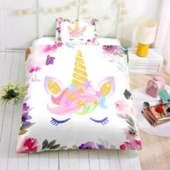 Flowers Unicorn Lash Bedding Set -Unicorn Fashion Flowers Unicorn Lash Bedding Set Twin
