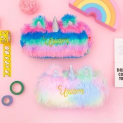 Fluffy Rainbow Unicorn Pencil Case -Unicorn Fashion Fluffy Rainbow Unicorn Pencil Case 1