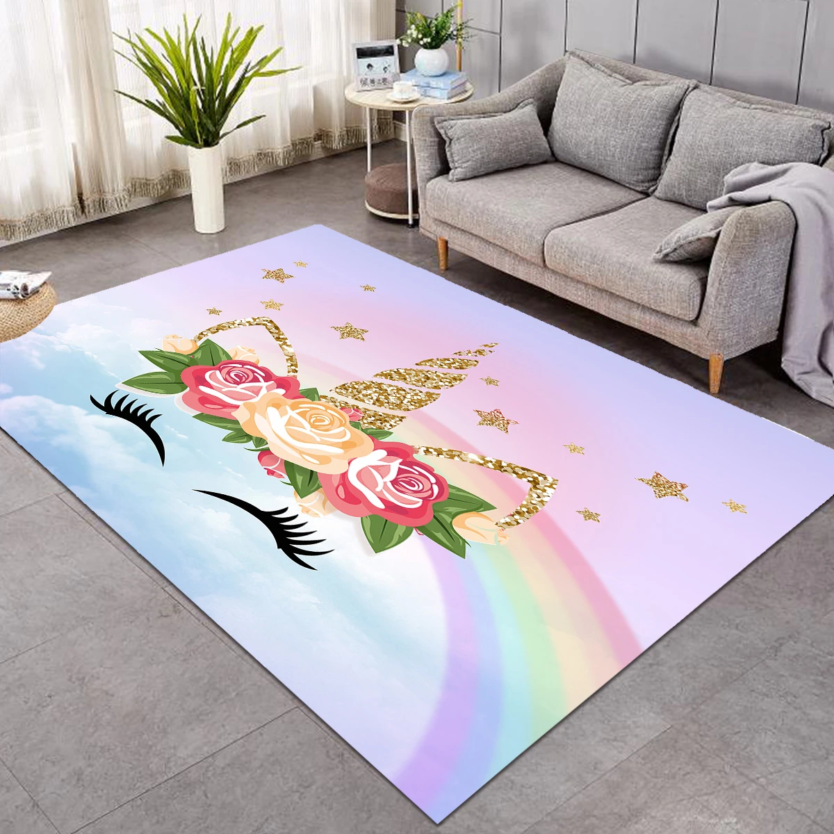 Rainbow Unicorn Eyelashes Themed Large Rug 3 Rainbow Unicorn Eyelashes Themed Large Rug