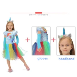 Rainbow Unicorn Princess Dress + Pony’s Wig + Wing Girl Cloths Set -Unicorn Fashion Girl Rainbow Princess Dress My Girl Little Pony Party Dress Cosplay Costume Pony s Wig Wing 5