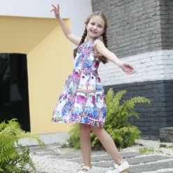 Girl Rainbow Unicorn Print Sleeveless Dress -Unicorn Fashion Girl Rainbow Unicorn Print Dress Sleeveless Kid Princess Floral Dress Cute Unicorn Children Licorne Pattern Birthday 5