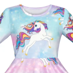 Unicorn Rainbow Long Sleeve Princess Dresses -Unicorn Fashion Girls Dress Unicorn Rainbow Casual Long Sleeve 2019 Summer Princess Wedding Party Dresses Girl Clothes Pageant 2