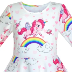 Unicorn Rainbow Long Sleeve Dress 9 Unicorn Rainbow Long Sleeve Dress -Unicorn Fashion Girls Dress Unicorn Rainbow Long Sleeve Casual Dress 2019 Summer Princess Wedding Party Dresses Kids Clothes 2