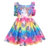 Backless Rainbow Pony Princess Dress -Unicorn Fashion Girls Halloween Backless rainbow pony princess dress baby girl christmas Children Cartoon Floral Party Birthday kids