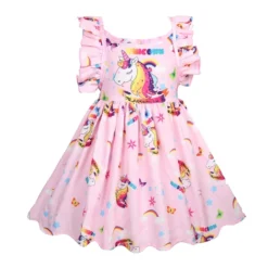 Backless Rainbow Pony Princess Dress -Unicorn Fashion Girls Halloween Backless rainbow pony princess dress baby girl christmas Children Cartoon Floral Party Birthday kids 3