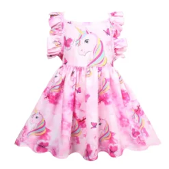 Backless Rainbow Pony Princess Dress -Unicorn Fashion Girls Halloween Backless rainbow pony princess dress baby girl christmas Children Cartoon Floral Party Birthday kids 4