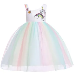 Rainbow Sequins Unicorn Dress -Unicorn Fashion Girls baby Christmas hot new princess dress European and American children role playing sequins unicorn kids 2