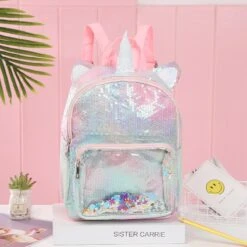 [ Arrival] Glitter Sequin Unicorn Versus Mermaid Transparent Backpack