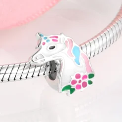 Pink Unicorn Beads Fit Bracelet -Unicorn Fashion Hot 925 Sterling Silver Pink Gorgeous Unicorn Enamel Stopper Spacer Beads Fit Original Pandora Charm Bracelet 1