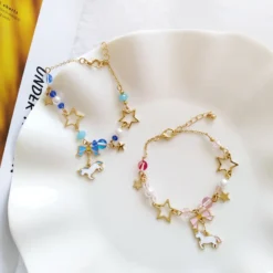 Japan Unicorn Bowknot With Beads Moon Star Crystal Bracelet -Unicorn Fashion Japan Beaded Animal Horse Unicorn Bowknot Bracelets with beads Hollowed out Moon Star Crystal Charms Bracelet 2