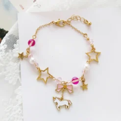Japan Unicorn Bowknot With Beads Moon Star Crystal Bracelet -Unicorn Fashion Japan Beaded Animal Horse Unicorn Bowknot Bracelets with beads Hollowed out Moon Star Crystal Charms Bracelet 4