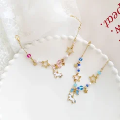 Japan Unicorn Bowknot With Beads Moon Star Crystal Bracelet -Unicorn Fashion Japan Beaded Animal Horse Unicorn Bowknot Bracelets with beads Hollowed out Moon Star Crystal Charms Bracelet 5