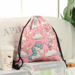 3D Printing Pink Unicorn Drawstring Bag And Cosmestic Bag -Unicorn Fashion Jom Tokoy 2019 New fashion 2 PCS 3D Printing Women backpack Pink unicorn Drawstring bag Set 2
