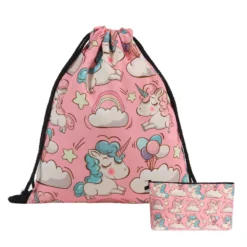 3D Printing Pink Unicorn Drawstring Bag And Cosmestic Bag -Unicorn Fashion Jom Tokoy 2019 New fashion 2 PCS 3D Printing Women backpack Pink unicorn Drawstring bag Set 3