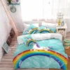 Colorful Rainbow Unicorn Bedding Set 1 Colorful Rainbow Unicorn Bedding Set -Unicorn Fashion Kids Cartoon Unicorn Bedding Set Colorful Rainbow Print Duvet Cover Set Light Color Flowers Print Bed