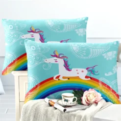 Colorful Rainbow Unicorn Bedding Set 13 Colorful Rainbow Unicorn Bedding Set -Unicorn Fashion Kids Cartoon Unicorn Bedding Set Colorful Rainbow Print Duvet Cover Set Light Color Flowers Print Bed 5