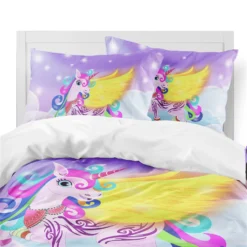 Princess 3D Flying Unicorn Duvet Cover Set 9 Princess 3D Flying Unicorn Duvet Cover Set -Unicorn Fashion Kids Princess Bedding 3D Flying Unicorn Duvet Cover Set Colorful Cartoon Bedding Cover Twin Full Queen 1