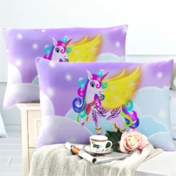 Princess 3D Flying Unicorn Duvet Cover Set 12 Princess 3D Flying Unicorn Duvet Cover Set -Unicorn Fashion Kids Princess Bedding 3D Flying Unicorn Duvet Cover Set Colorful Cartoon Bedding Cover Twin Full Queen 4