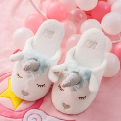 Kids Unicorn Plush Slippers -Unicorn Fashion Kids Slippers Girls Unicorn Shoes Children Winter Warm Home Shoes Boys Animal Funny Cotton Fur Indoor 1