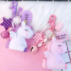 Korean Cartoon Unicorn Keychain -Unicorn Fashion Korean cartoon beast unicorn key ring car women BB called cute key chain desk ornament Figurines 4