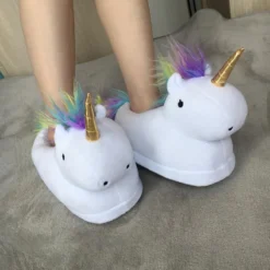 Unicorn Glowing Soft Toy And Slippers -Unicorn Fashion LED grow lighting rainbow Unicorn Plush Toy Cartoon unicorn indoor plush slippers Winter Warm Indoor 3