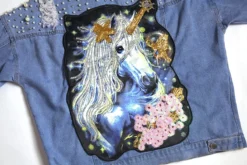 Unicorn Denim Jacket 11 Unicorn Denim Jacket -Unicorn Fashion LYFZOUS Pearl Dotted Unicorn Patch Denim Jacket Women Tearing Hole Sequin Lapel Long Sleeve Jean Coat 3