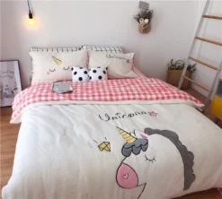 Lovely Fleece Unicorn Bedding Set -Unicorn Fashion Lamb Fleece Lovely Unicorn Cartoon Bedding set Warm Embroidery Duvet Cover Bed Sheet Pillowcases Twin Queen 2