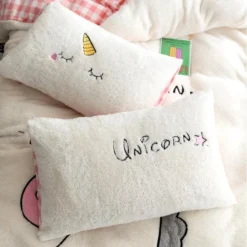 Lovely Fleece Unicorn Bedding Set -Unicorn Fashion Lamb Fleece Lovely Unicorn Cartoon Bedding set Warm Embroidery Duvet Cover Bed Sheet Pillowcases Twin Queen 5