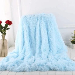 Light Blue Fleece Long Shaggy Decorative Throw Blanket For Bed Sofa Couch Soft Bed Cover Sherpa Fuzzy Blankets And Plush Throws For Kids Adults Teens Girls Women