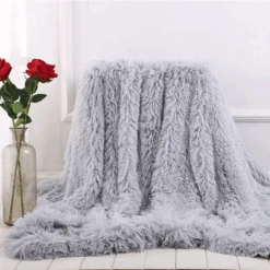 Light Grey Fleece Long Shaggy Decorative Throw Blanket For Bed Sofa Couch Soft Bed Cover Sherpa Fuzzy Blankets And Plush Throws For Kids Adults Teens Girls Women