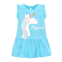 Baby Girls Summer Dress Blue Unicorn Pretty Children Casual Clothes Cotton For Kids 2-7 Year -Unicorn Fashion Little maven 2022 Baby Girls Summer Dress Blue Unicorn Pretty Children Casual Clothes Cotton for Kids 3