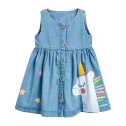 Baby Girls Summer Dress Denim Unicorn Dress Lovely Casual Clothes For Kids 2-7 Year -Unicorn Fashion Little maven Baby Girls Summer Dress for New Year 2022 Denim Unicorn Dress Lovely Casual Clothes 3