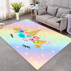 Star And Unicorn Face Themed Large Rug