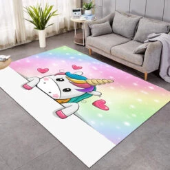 Cute Cartoon Unicorn Themed Large Rug