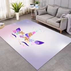 Purple Sleeping Unicorn Themed Large Rug