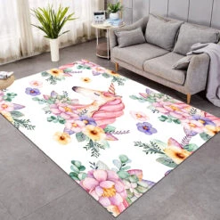 Flowers Unicorn Themed Large Rug