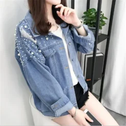 Unicorn Pearls Ripped Denim Jacket -Unicorn Fashion New Beaded Sequins Hole Loose Casual Denim Jacket Cartoon Print Female Student Jacket 2018 New Autumn 2