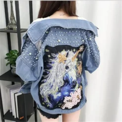 Unicorn Pearls Ripped Denim Jacket